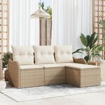 Ensemble Canapés Jardin 4 Pièces avec Coussins Beige Poly Rattan