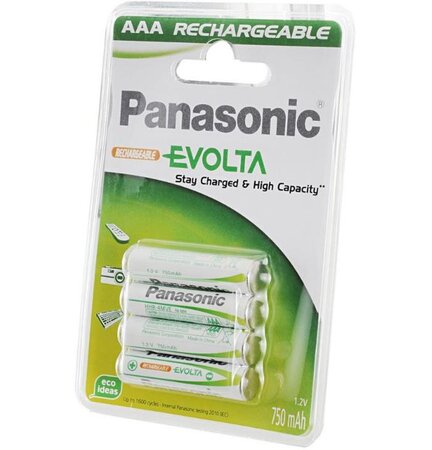 1x4 Panasonic piles NiMH Micro AAA 750 mAh Rechargeable Evolta PANASONIC