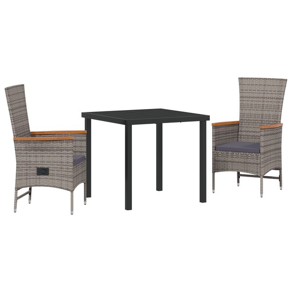 vidaXL Ensemble de salle à manger de jardin 3 pièces avec coussins en rattan poly gris