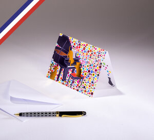 Carte double gourmandiz créée et imprimée en france sur papier certifié pefc - happy birthday - chats jouant du piano