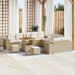 Ensemble de Canapé de Jardin 13 Pièces avec Coussins Beige Poly Rattan Acacia