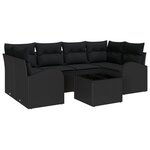 vidaXL Canapé de jardin 7 pièces avec coussins en rotin noir