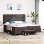 vidaXL Lit à sommier avec matelas et banc Marron Foncé 200x200 cm Tissu