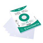 Paquet 50 Fiches Sous Film - Bristol Quadrillé 5x5 Perforé 148x210mm - Blanc - X 20 - Exacompta