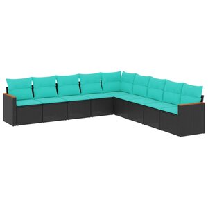 vidaXL Salon de jardin 9 Pièces avec coussins noir résine tressée