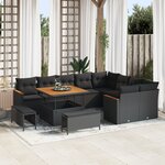 Ensemble de 12 pièces de canapés de jardin avec coussins noir poly rattan acacia