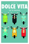 Carte Anniversaire avec Enveloppe - Affichette Mini Posters Format 17x11 5cm - Scooters 2 roues Italiens Dolce Vita Voyage Rétro Vintage - Fabriquée en France