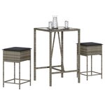 vidaXL Ensemble de bar de jardin 3 Pièces et coussins gris résine tressée