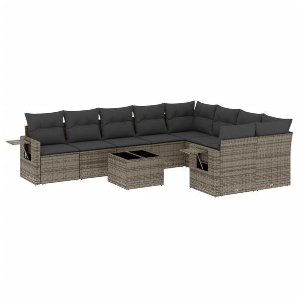 vidaXL Salon de jardin avec coussins 10 Pièces gris résine tressée