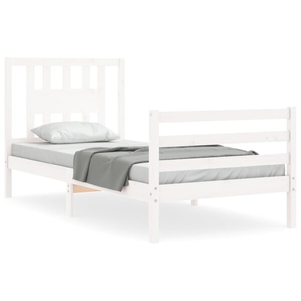 vidaXL Cadre de lit avec tête de lit blanc simple bois massif