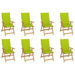 vidaXL Chaises inclinables de jardin et coussins lot de 8 Teck solide