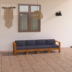 vidaXL Canapé de jardin 4 places et coussins gris foncé Acacia massif