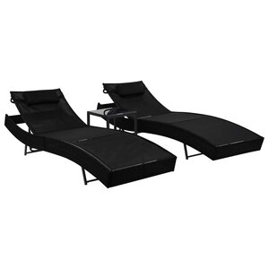 vidaXL Chaise longue 2 Pièces et table Résine tressée et textilène Noir