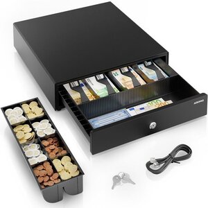 ACROPAQ Tiroir Caisse 42x41x10 cm- Compatible avec Caisse Enregistreuse RJ11 8 compartiments Monnaie & 4 billets Métal Robuste