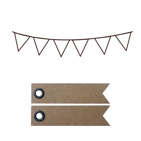 Tampon en bois Fanions simples 7 2 x 3 2 cm + 20 étiquettes kraft Fanion