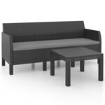 vidaXL Salon de jardin 2 Pièces avec coussins PP Rotin Anthracite