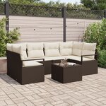 Ensemble de canapé de jardin 7 pièces vidaXL avec coussins en rotin marron