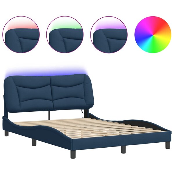 vidaXL Cadre de lit avec lumières LED bleu 140x200 cm tissu