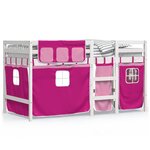 vidaXL Lit mezzanine enfants et rideaux rose 90x200cm bois pin massif