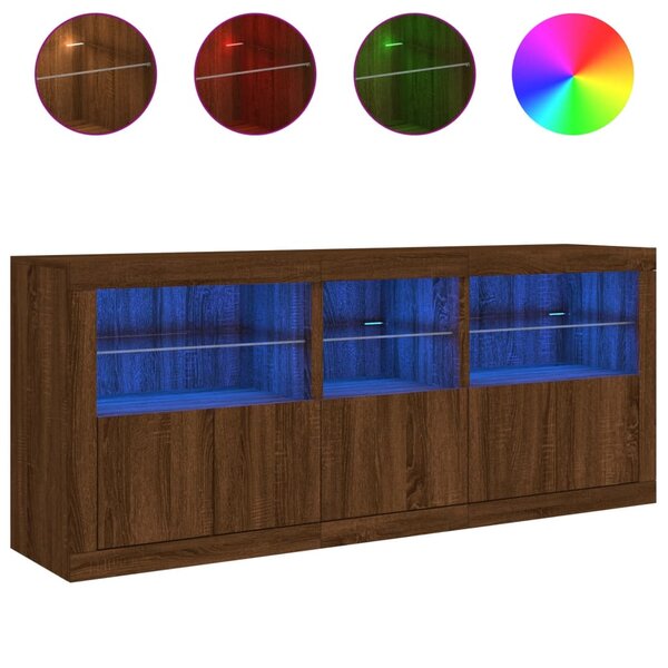vidaXL Buffet avec lumières LED chêne marron 162x37x67 cm