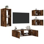 vidaXL Meuble TV muraux 4 Pièces avec lumières LED chêne fumé
