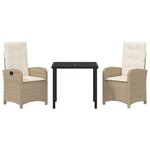 vidaXL Set de salle à manger de jardin 3 pièces avec coussins beige rattan poly