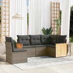 vidaXL Salon de jardin 5 Pièces avec coussins gris résine tressée