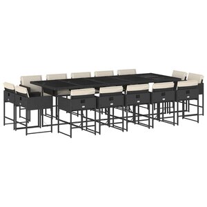 vidaXL Ensemble à manger de jardin 15 Pièces coussins noir résine tressée