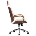 Chaise fauteuil siège de bureau informatique étude avec appuie-tête similicuir et bois crème 02_0023984