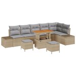 Ensemble de canapés de jardin 9 pièces avec coussins beige poly rotin acacia