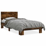 vidaXL Cadre de lit chêne fumé 75x190 cm bois d'ingénierie et métal