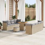 Set de Canapé de Jardin 11 Pièces vidaXL avec Coussins Beige Poly Rattan Acacia