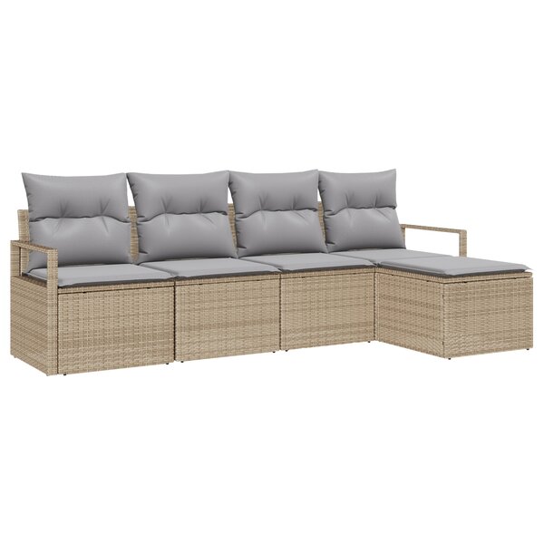 Ensemble de canapé de jardin 5 pièces avec coussins beige en rattan poly