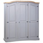 vidaXL Garde-robe avec 3 portes Gamme Corona pin mexicain Gris