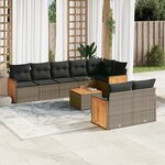 vidaXL Salon de jardin 9 Pièces avec coussins gris résine tressée