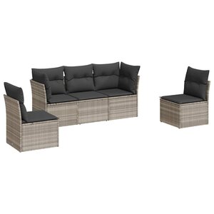 vidaXL Salon de jardin 5 Pièces avec coussins gris clair résine tressée