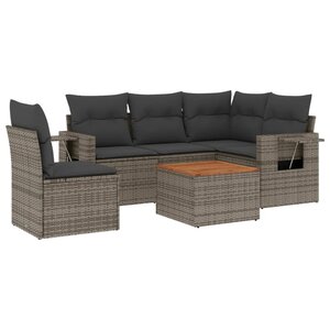 vidaXL Salon de jardin 6 Pièces avec coussins gris résine tressée