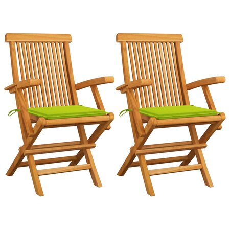 vidaXL Chaises de jardin avec coussins vert vif lot de 2 Bois de teck