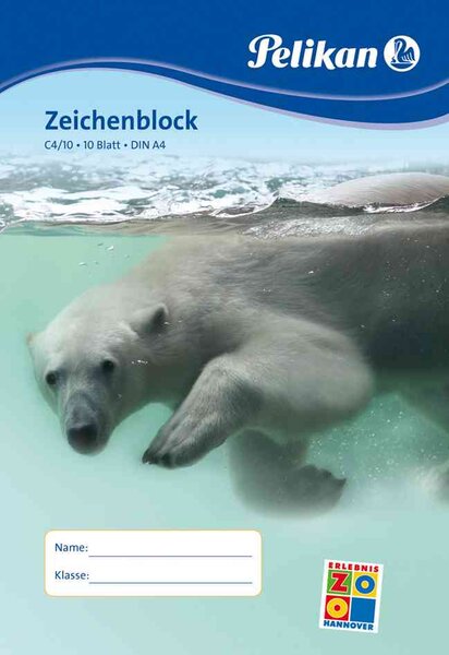 Bloc dessin 20 Feuilles C4/20 A4 100 g sans chlore Blanc Motif Animaux PELIKAN