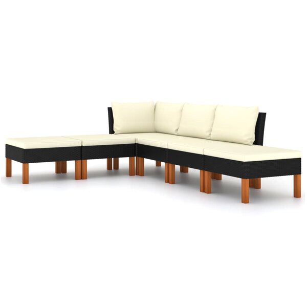 vidaXL Salon de jardin 6 Pièces avec coussins Résine tressée Noir