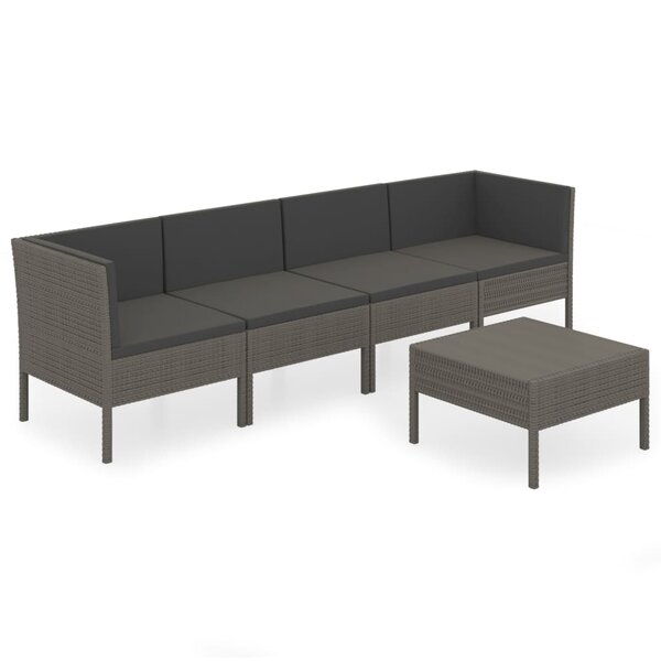 vidaXL Salon de jardin 5 Pièces avec coussins résine tressée gris