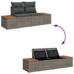 Ensemble de canapés de jardin 7 pièces avec coussins gris poly rotin acacia