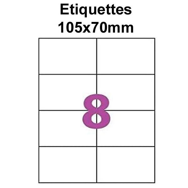 Étiquettes adhésives  105x70mm  (8étiquettes/feuille) - blanc - 20 feuilles -t3azur