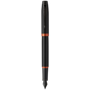 Stylo plume Parker IM Vibrant Rings Satin noir laqué attributs orange vif plume moyenne recharge d’encre bleue Coffret cadeau
