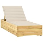 vidaXL Chaise longue avec coussin crème Bois de pin imprégné