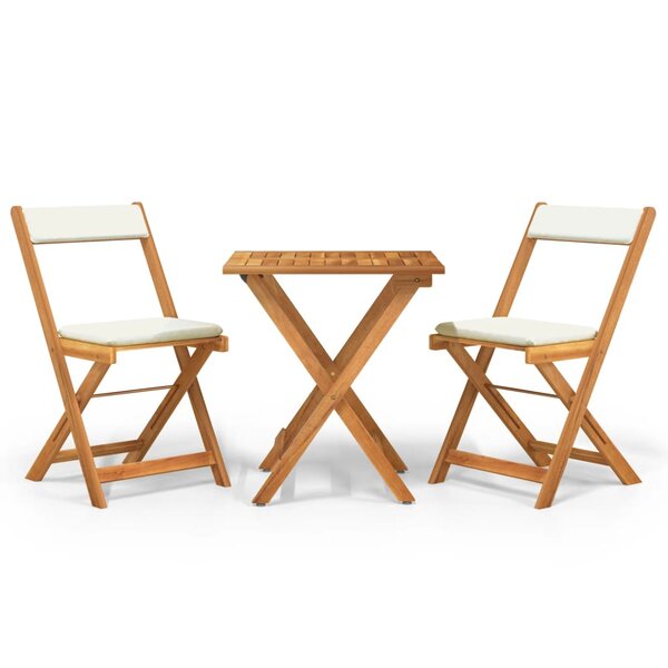 vidaXL Ensemble de bistro pliable 3 Pièces avec coussins Acacia solide