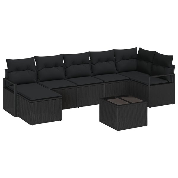 Canapé de jardin 8 pièces avec coussins beige en poly rotin