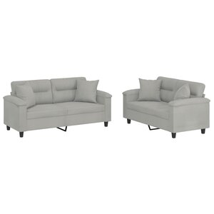 vidaXL Ensemble de canapés 2 Pièces coussins Gris clair Tissu microfibre