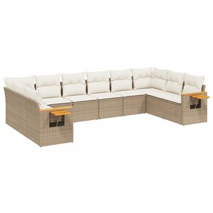 vidaXL Salon de jardin avec coussins 10 Pièces beige résine tressée