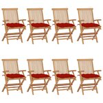 vidaXL Chaises de jardin avec coussins rouge lot de 8 Bois teck massif